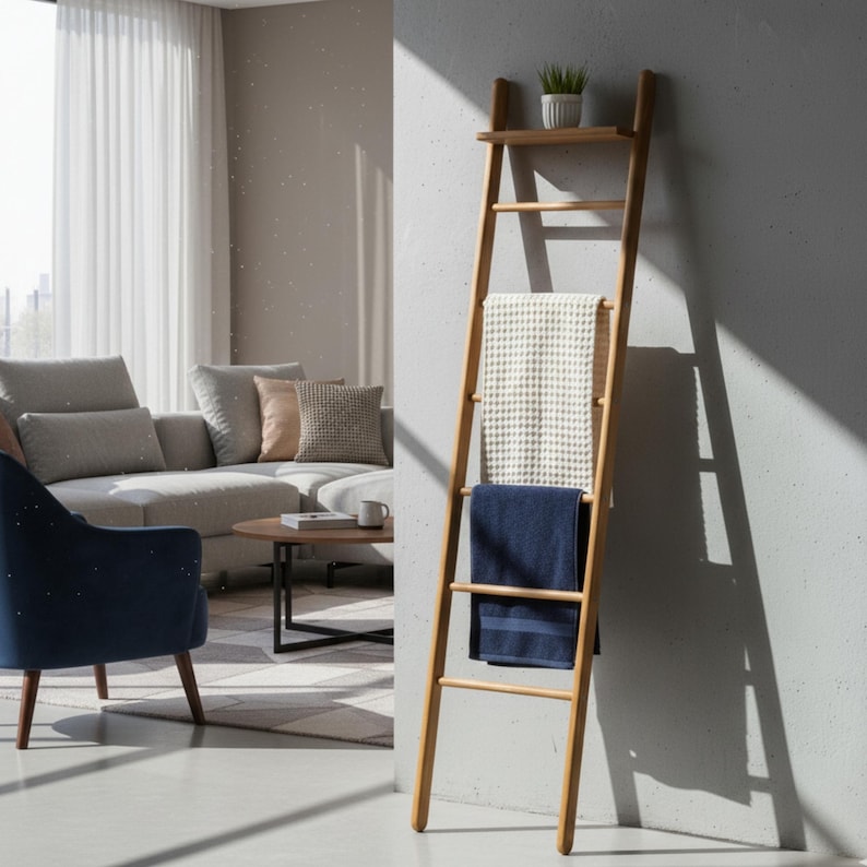 Farmhouse Wood Blanket Ladder: Towel Rack, Plant Stand image 18