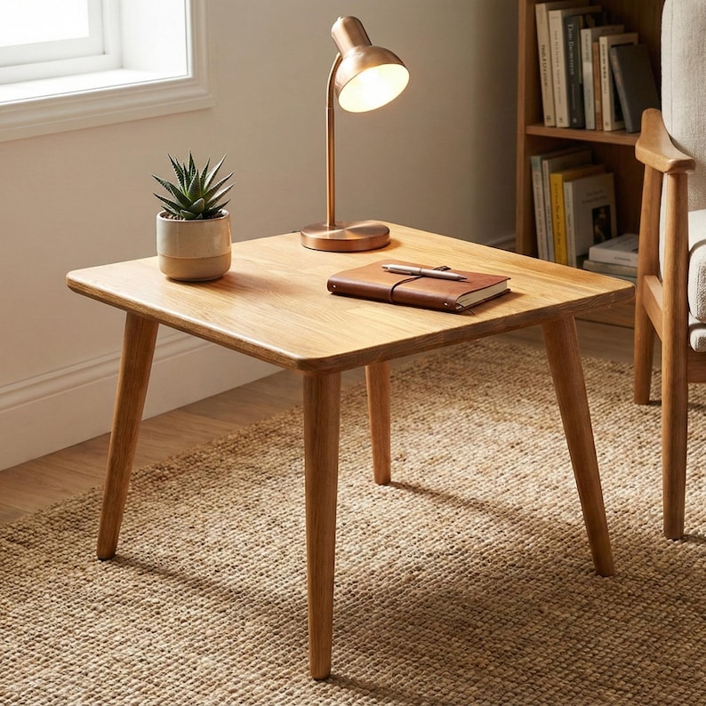 Rectangle Coffee Table: Solid Oak Wood Center Table, Minimalist Living ...