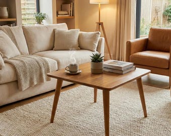 Rechthoekige salontafel, massief eikenhouten middentafels, minimalistische tussentafel