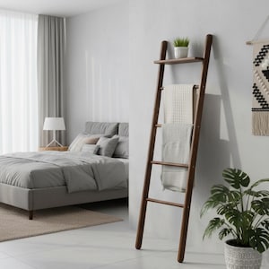 Farmhouse Wood Blanket Ladder: Towel Rack, Plant Stand image 15