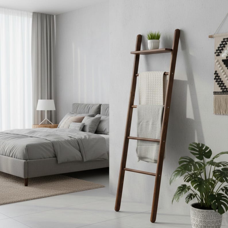 Farmhouse Wood Blanket Ladder: Towel Rack, Plant Stand image 15