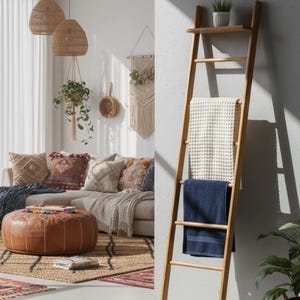 Farmhouse Wood Blanket Ladder: Towel Rack, Plant Stand image 2