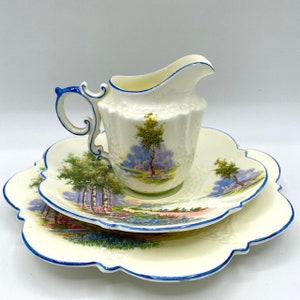 Aynsley Bluebell Time Made in England Bone China 3 Piece Place Setting Tea Set