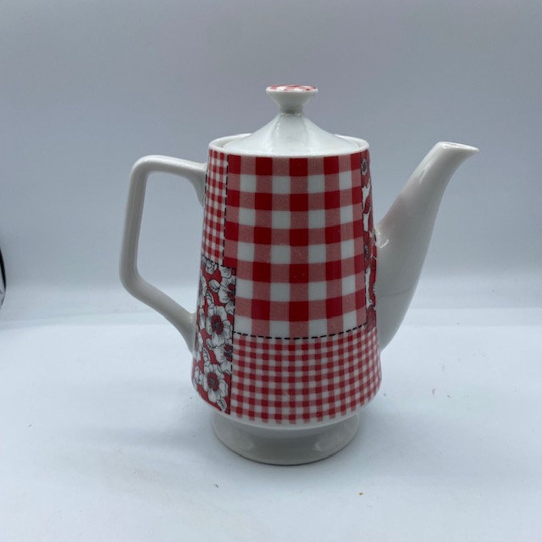 Vintage Teapot Made in Japan With Red Checkers and Flowers Pattern Etsy
