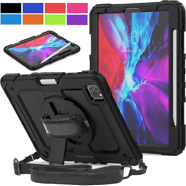 iPad Case Air 2 3 PRO 10.5 10.2 7.9 4 5 11 1 2 12.9 3 4 9.7 5 6 Gen Tough Armor Protective Stand Hand Strap Full Body Protection - Rugged