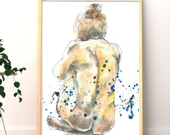 Abstract Female Back | Watercolor Figure Painting | Modern Neutral Wall Art