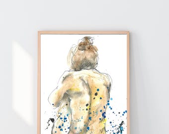 Abstract Female Back | Watercolor Figure Painting | Modern Neutral Wall Art Digital Print
