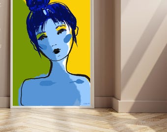 Bold Color Portrait | Abstract Female Face Art | Modern Pop Style Wall Art Print | Digital Download