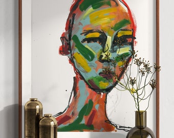 Colorful Abstract Portrait | Modern Expressionist Figure Painting | Bold Wall Art Print
