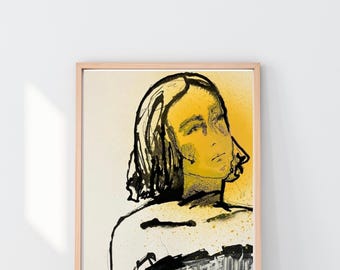 Golden Portrait Study | Abstract Female Painting | Modern Expressionist Wall Art Print