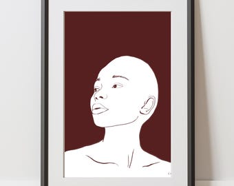 Crimson Portrait | Minimal Line Art Female | Modern Abstract Wall Art | Digital Download