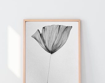 Minimal Botanical Line Drawing | Black and White Flower Wall Art | Modern Neutral Printable