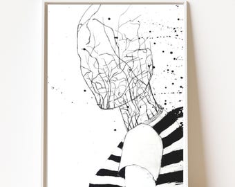 Abstract Portrait Line Art | Black and White Figure Drawing | Modern Digital Download