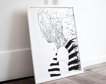 Abstraktes Portrait Line Art | Schwarzweiße Akt Zeichnung | Moderne Minimal Art