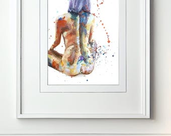 Colorful Nude Figure Painting | Abstract Female Back Art | Modern Expressionist Wall Art  | Digital