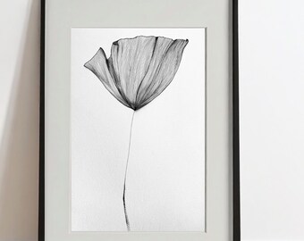Minimal Botanical Line Drawing | Black and White Flower Wall Art | Modern Neutral Print