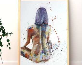 Colorful Nude Figure Painting | Abstract Female Back Art | Modern Expressionist Wall Art
