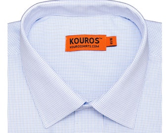 Men's Premium Designer Dress Shirt, Square-Pattern, Semi-Straight, Light Blue/GeoOcean Square