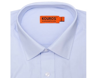 Men's Light Blue Slim Fit Dress Shirt, 100% Cotton, Semi-Spread Collar & Collar Cover | Wedding, Office, Groomsmen Gift
