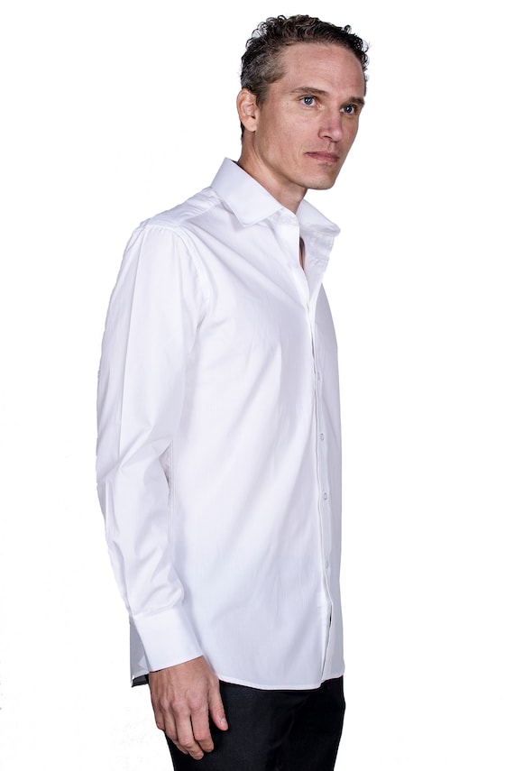 Men's White Plaid Slim Fit Dress Shirt, 100% Cotton, Semi-Spread Collar & Collar Cover | Wedding, Office, Groomsmen Gift