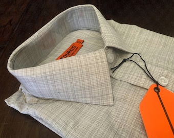 Men's Light Gray Plaid Slim Fit Dress Shirt, 100% Cotton, Semi-Spread Collar & Collar Cover | Wedding, Office, Groomsmen Gift