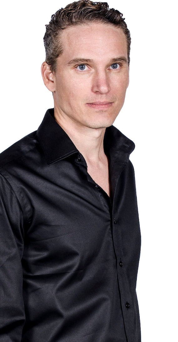 Men's Black Slim Fit Dress Shirt, 100% Cotton, Semi-Spread Collar & Collar Cover | Wedding, Office, Groomsmen Gift