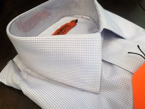 Men's Lavender Check Slim Fit Dress Shirt, 100% Cotton, Semi-Spread Collar & Collar Cover | Wedding, Office, Groomsmen Gift