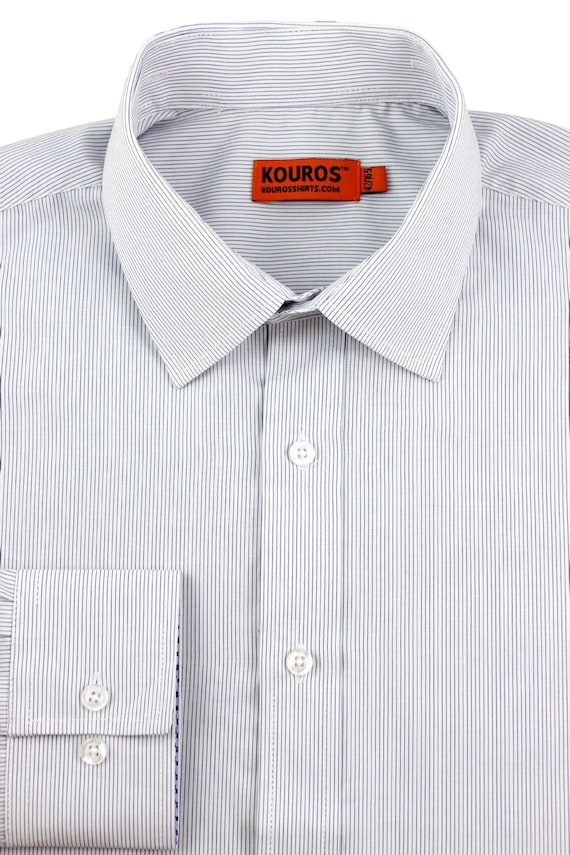 Men's Deep Blue Plaid Slim Fit Dress Shirt, 100% Cotton, Semi-Spread Collar & Collar Cover | Wedding, Office, Groomsmen Gift