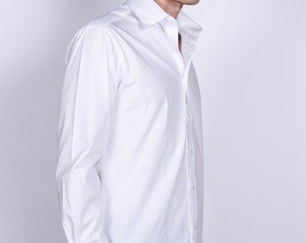 Men&#39;s Premium Designer Modern Slim Fit Dress Shirt with matching FREE collar cover, White