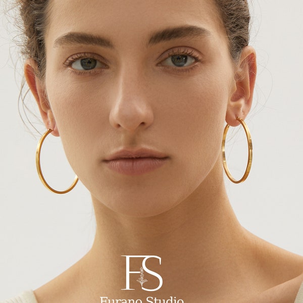 Simple Gold Hoops; Small Gold Hoop Earring; Large Light Weight Glossy Hoops; Minimalist Earring; Gift for her; Water resistant