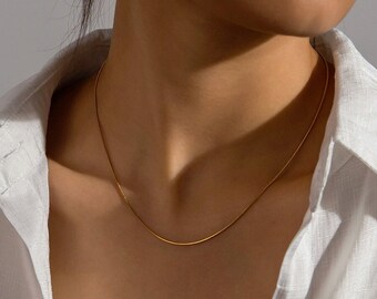 18K Gold Filled Herringbone Chain necklace, Thin choker, Snake Chain Necklace, Layering Necklace, Super Skinny Gold necklace, Birthday Gift