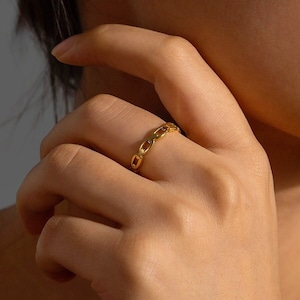 18K Gold Filled Chain ring, Gold Stacking ring, Thin Chain ring, Long Link ring, Gold Minimalist ring, Gold Statement ring, Dainty gold ring