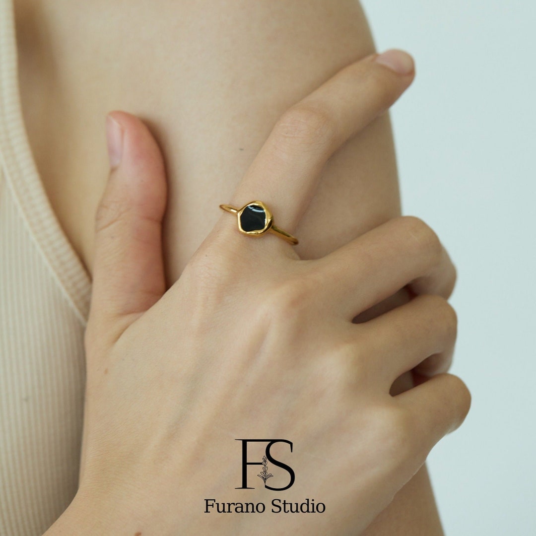 Non Tarnish Black Ring , Gold Ring, Layering Ring
