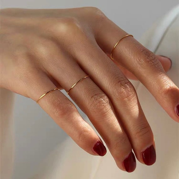 Gold Stackable Skinny Thin Ring Band - 925 sterling silver trendy fashion  jewelry