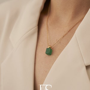 18K Gold emerald green necklace; gold charm necklace; gold pendant necklace; gift for her; water resistant