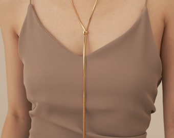 18k Gold Long Chain Necklace; Extra Long Double Layering Necklace; Unique charm necklace; minimalist chain necklace