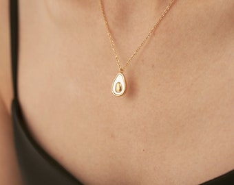 18k Gold Avocado Necklace; Green Fruit Pendant Necklace; Gold Charm Necklace; Water Resistant; Tarnish Free; Gift for her