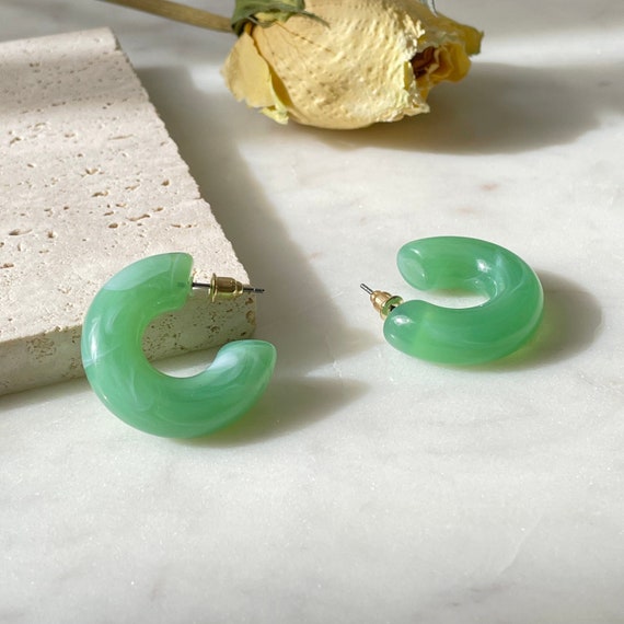Green jade deals hoop earrings