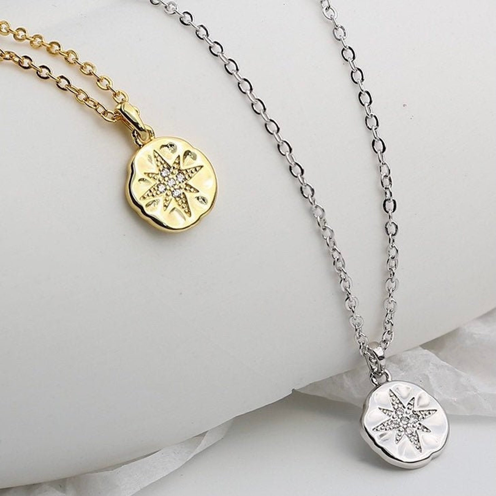 14K Gold Filled Star Pendant Necklace White Gold/Silver Etsy