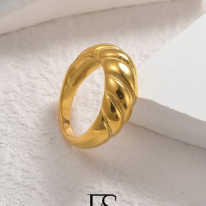 18K Gold Filled Twisted ring, Gold Croissant Dome ring, Dainty Chunky ring, Gold Stackable ring, Thick ring, Hypoallergenic, Water-resistant image 4