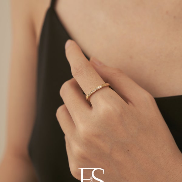 18K Gold Filled Tiny CZ stone ring, Dainty thin ring, Minimalist band, Stacking ring, Layering ring, Hypoallergenic, Water resistant ring