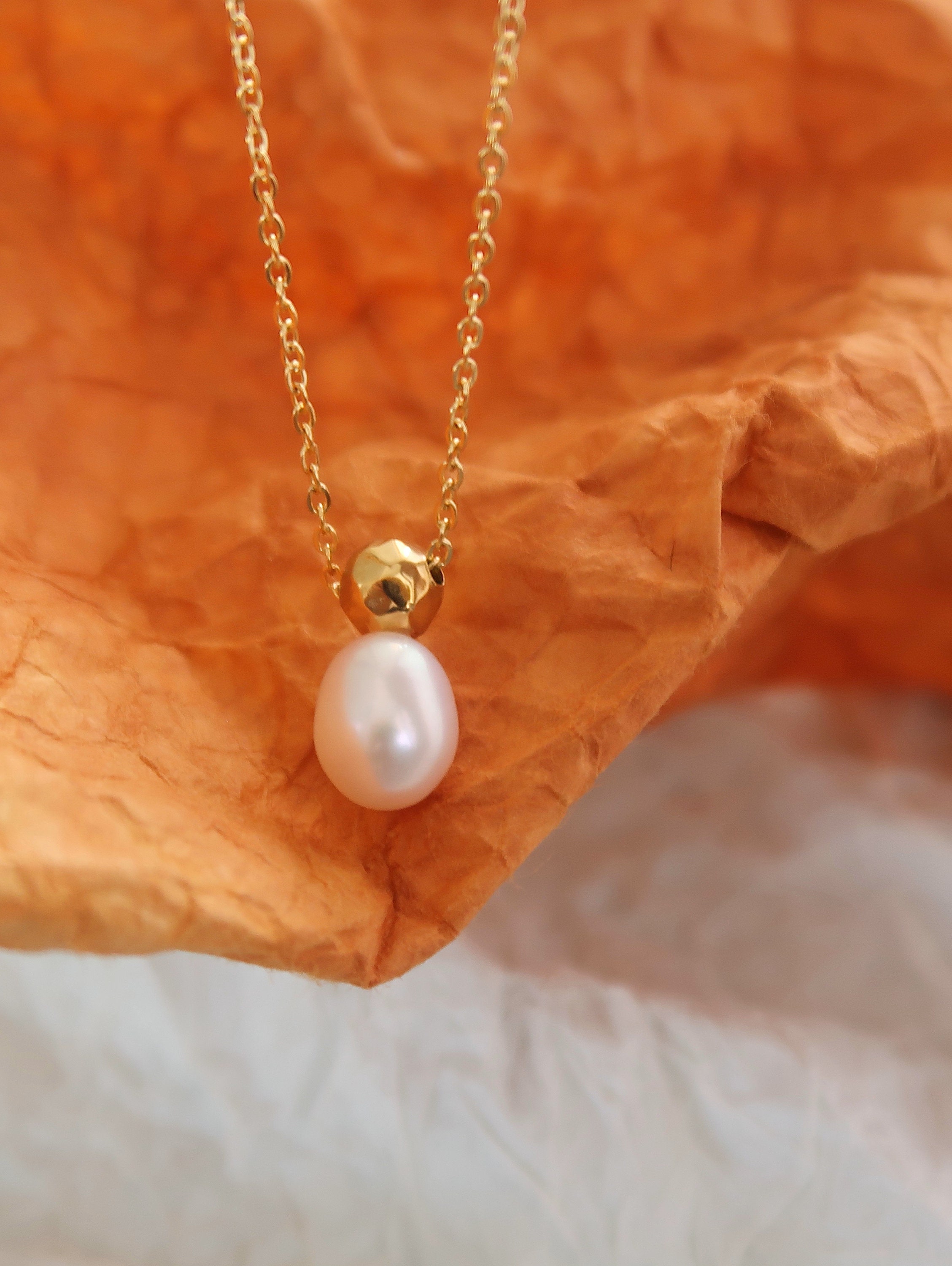 18k Gold Pearl Necklace Gold Water Drop Necklace Baroque Etsy