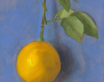 Artist print on canvas, original oil painting Lemon with leaves