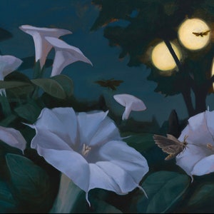 Canvas print of original painting Datura Moths image 2