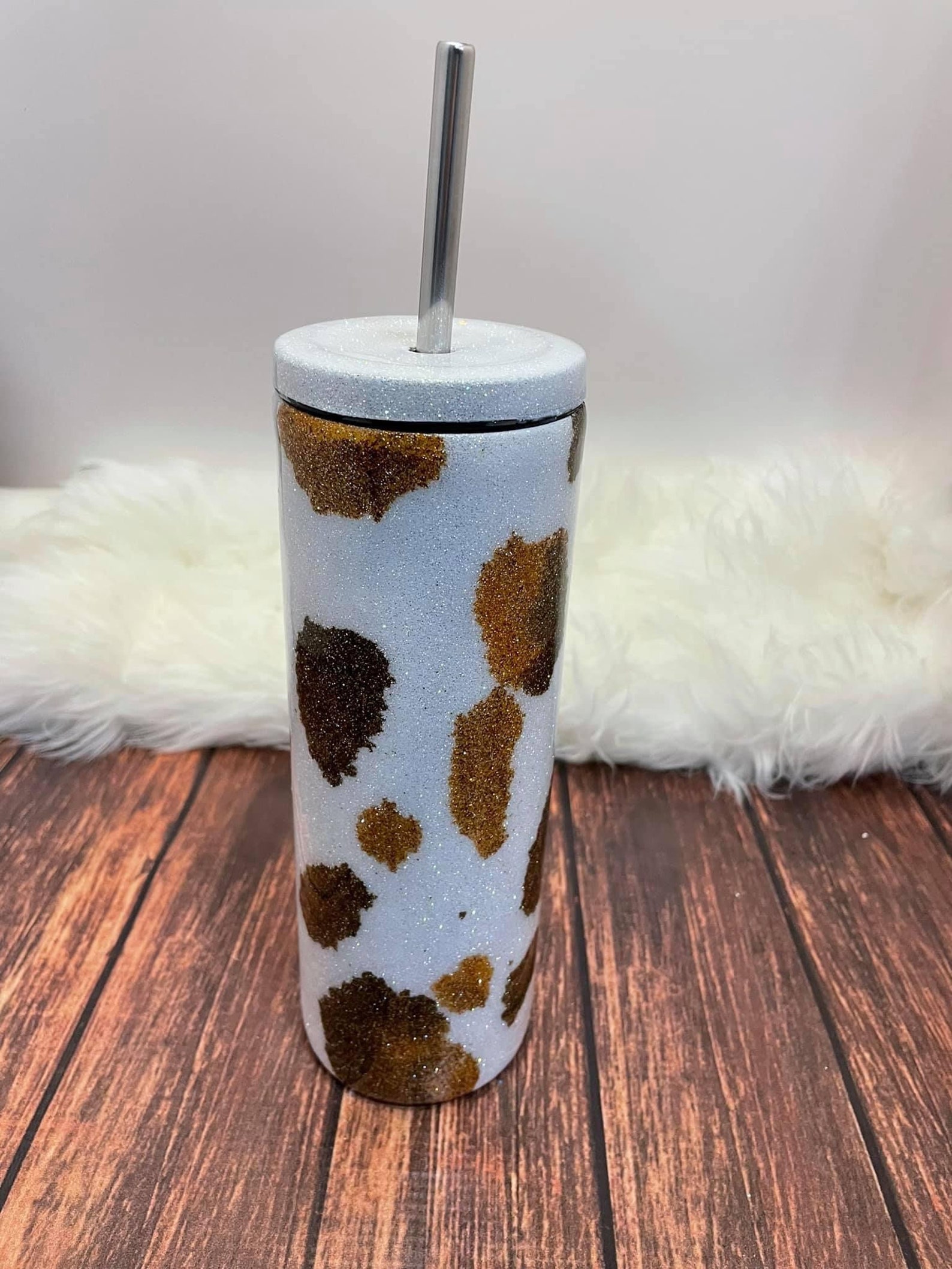 20oz Skinny Slurp Glitter Cow Hide Tumbler Etsy