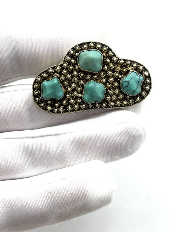 Antique Chinese Vermeil Silver Turquoise Nugget S… - image 4