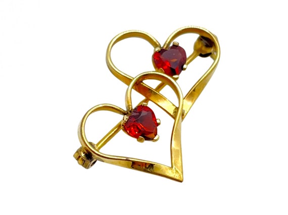 Antique Art Deco 14k Gold-Filled Double-Heart Top… - image 4