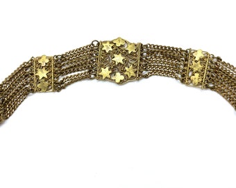 Vintage Eastern Brass Star Detail Filigree Multi-Chain Link Bracelet