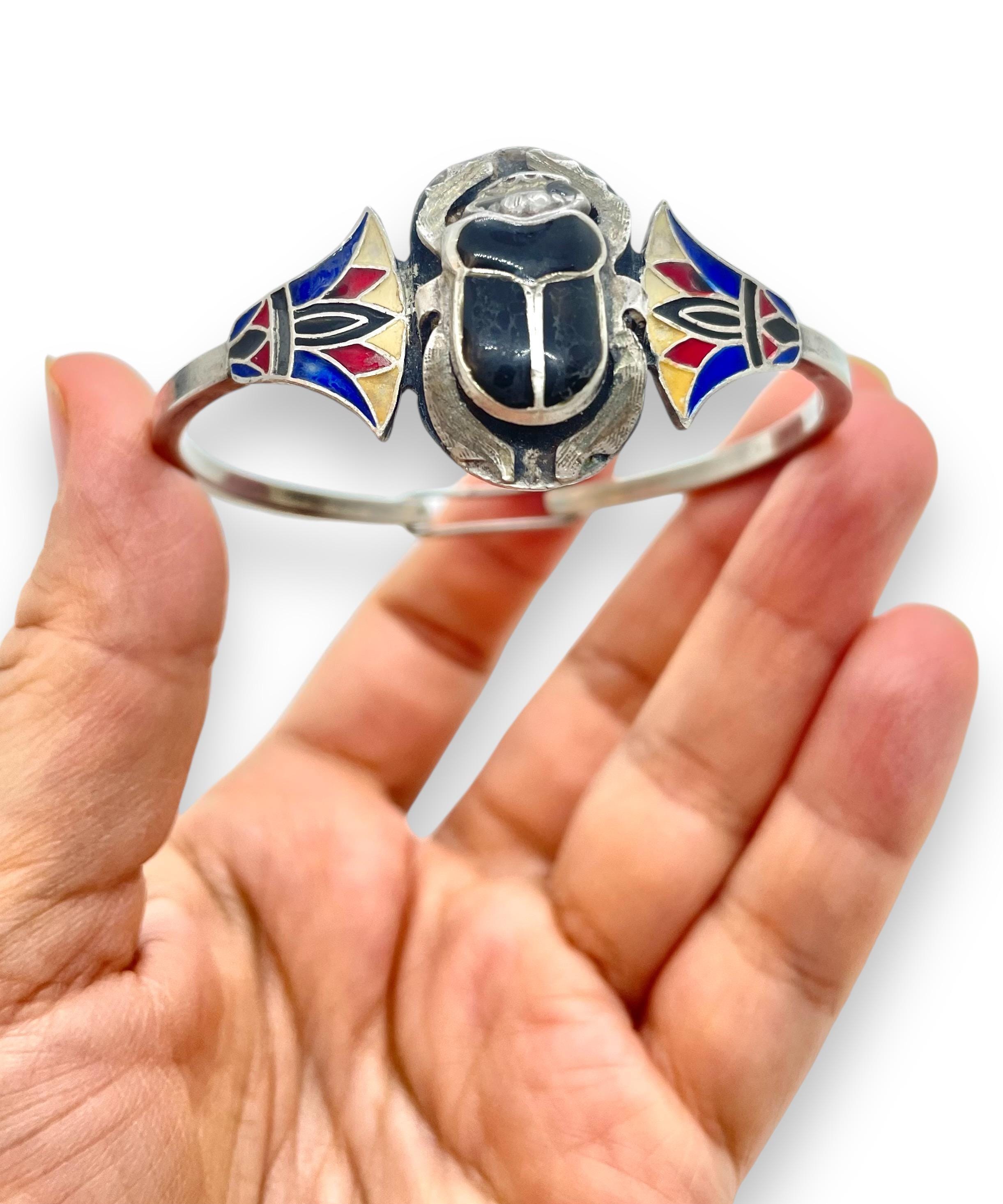 Antique Art Deco Egyptian Revival 800 Silver Enamel Scarab & Lotus ...