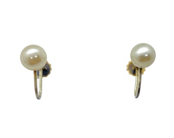 Antique Art Deco Vermeil Gilded Sterling Silver 'Lotus' Faux Pearl Screw-Back Earrings